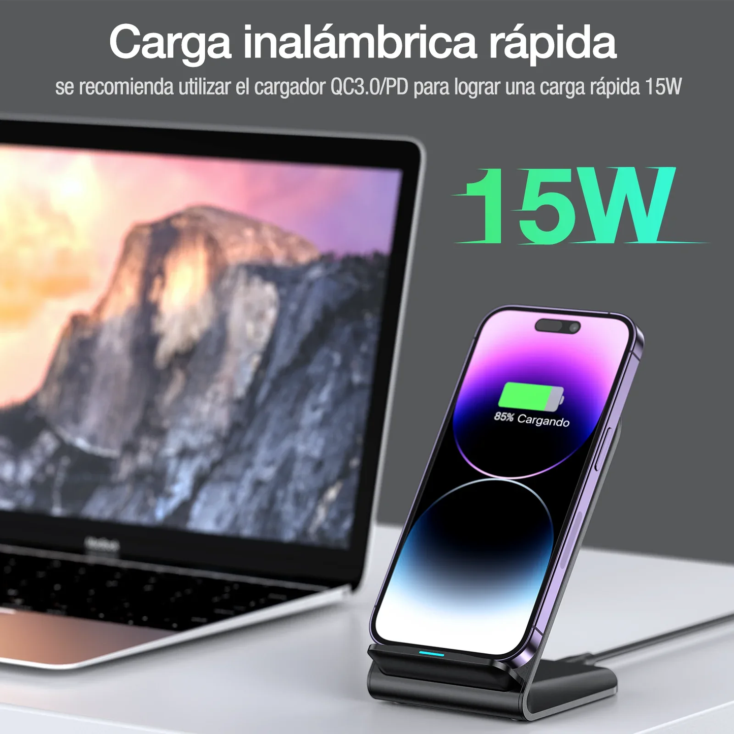 Soporte de Carga Inalámbrica para Celular 15W - 1 Hora