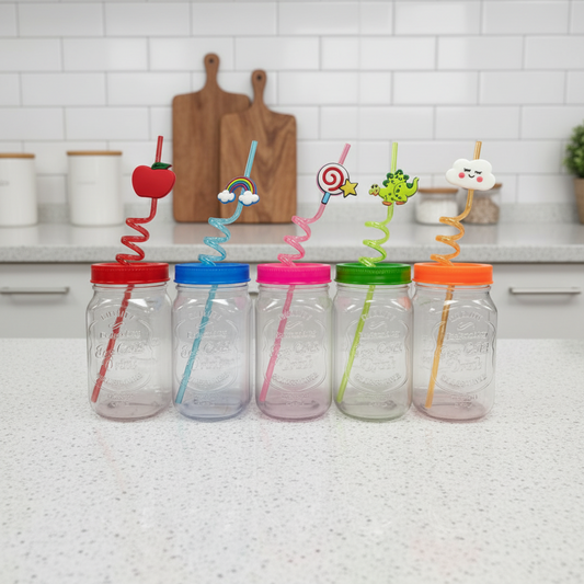 Mason Jar con Popote Espiral - 500 ml