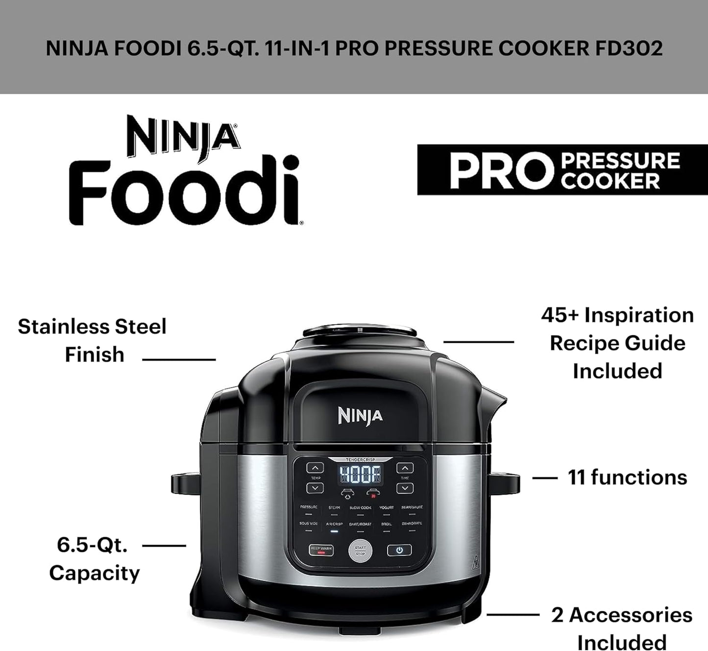 Ninja FD302 - Olla de presión y freidora de aire 11 en 1