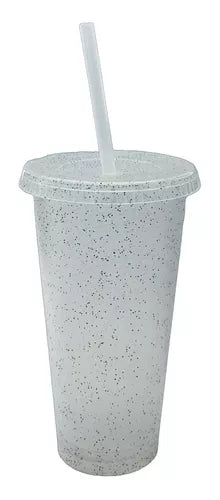 Vaso con popote Glitter 700ml