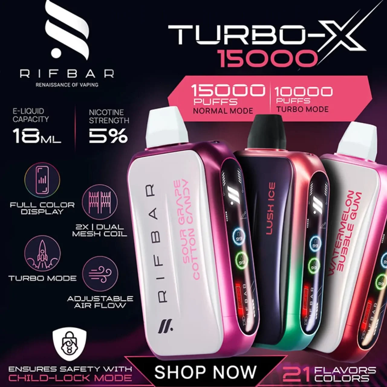 Rifbar Turbo-X - 15,000 Puffs
