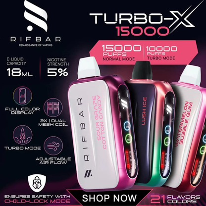 Rifbar Turbo-X - 15,000 Puffs